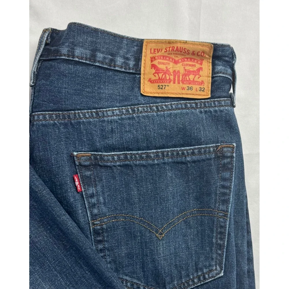 Levis 527 Slim Bootcut Jeans Mens 36x32 Dark Wash Indigo Blue Denim  western